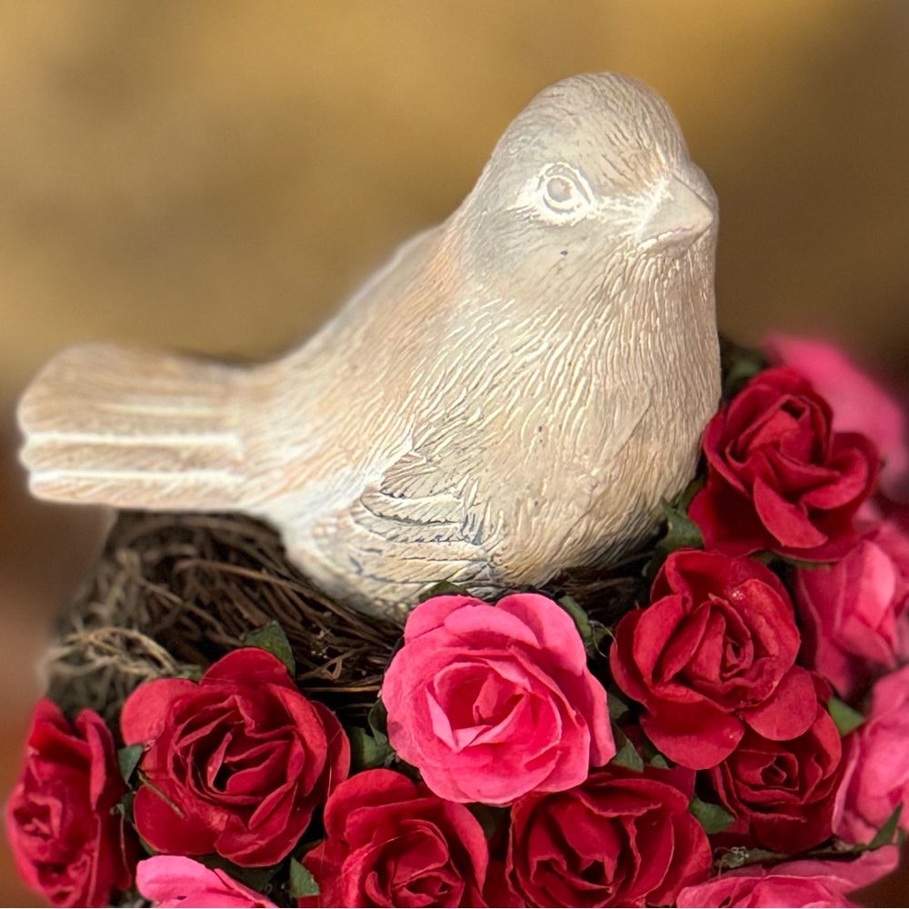 Handmade Spring Roses Bird In Birds Nest Floral Basket - Picture 5 of 6
